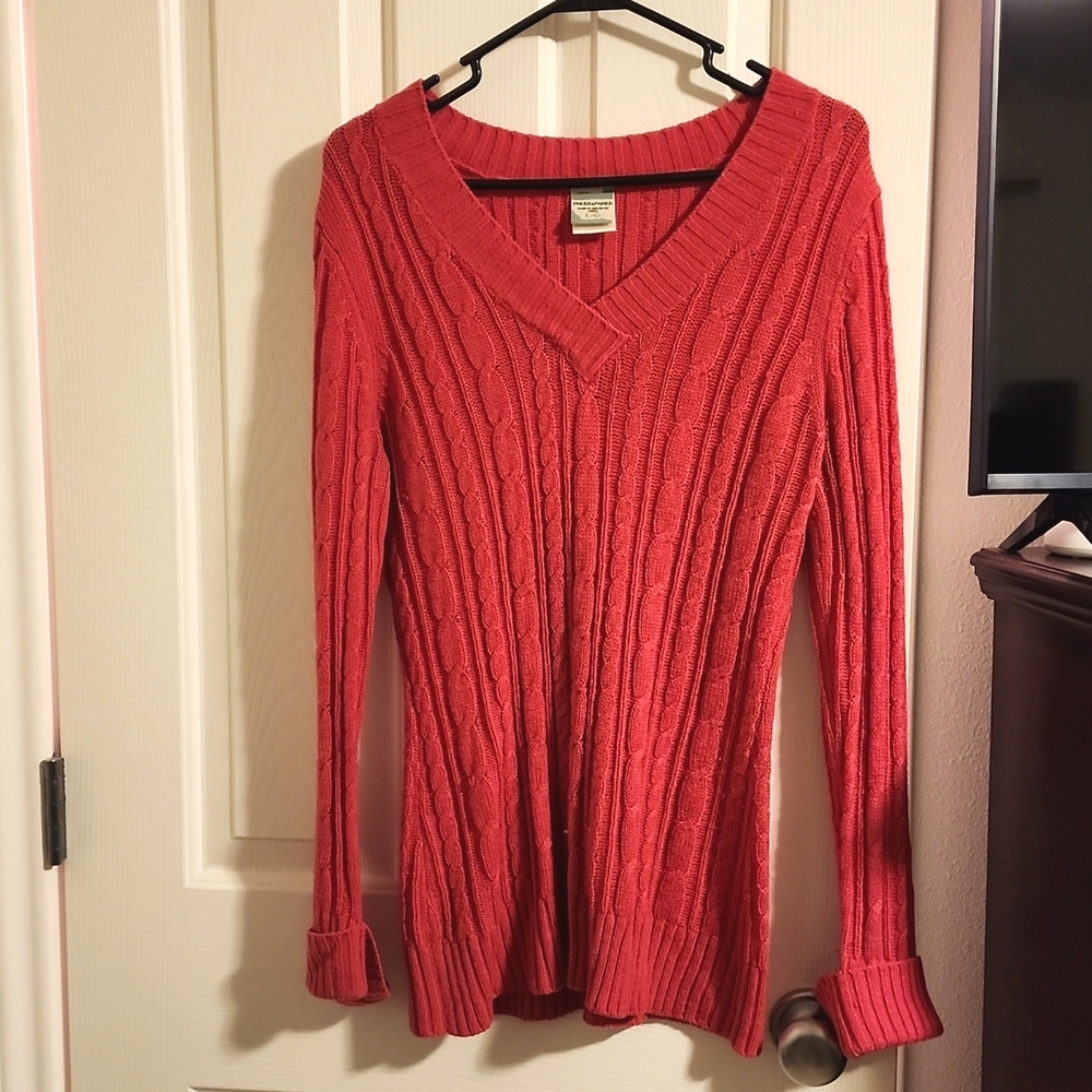 Large Inked & Faded Dark Pink Cable Knit Sweater